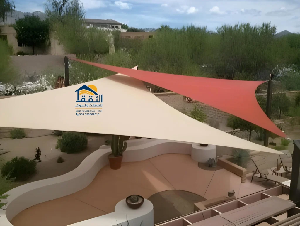 مظلات حدائق قماش في جدة بتصميم شد إنشائي حديث
